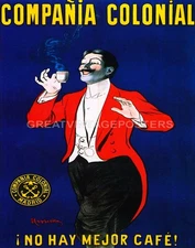 POSTER COMPANIA COLONIAL NOBLE COFFEE SPAIN CAPPIELLO VINTAGE REPRO FREE S/H