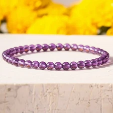 Natural 4mm Amethyst Beaded Purple Stone Dainty Healing Stretch Bracelet Gift