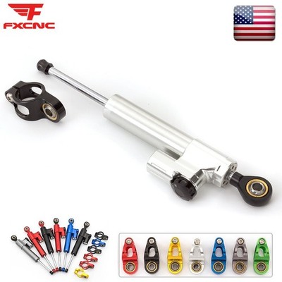 Silver FXCNC Steering Damper Linear Stabilizer Reversed Adjustable 255MM Racing