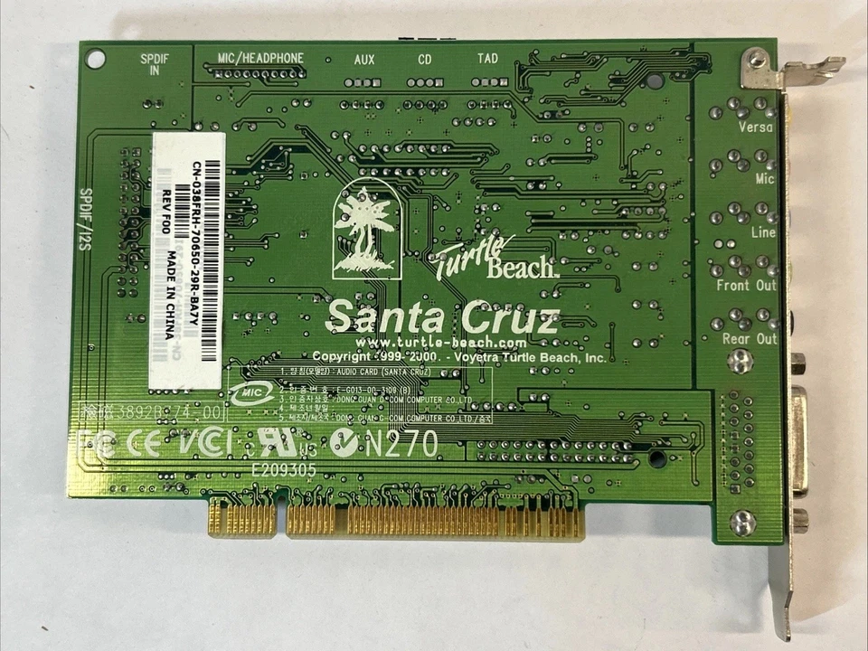 Vintage PCI Soundkarte Turtle Beach Santa Cruz Crystal Chipsatz SPDIF TB400-2541-02