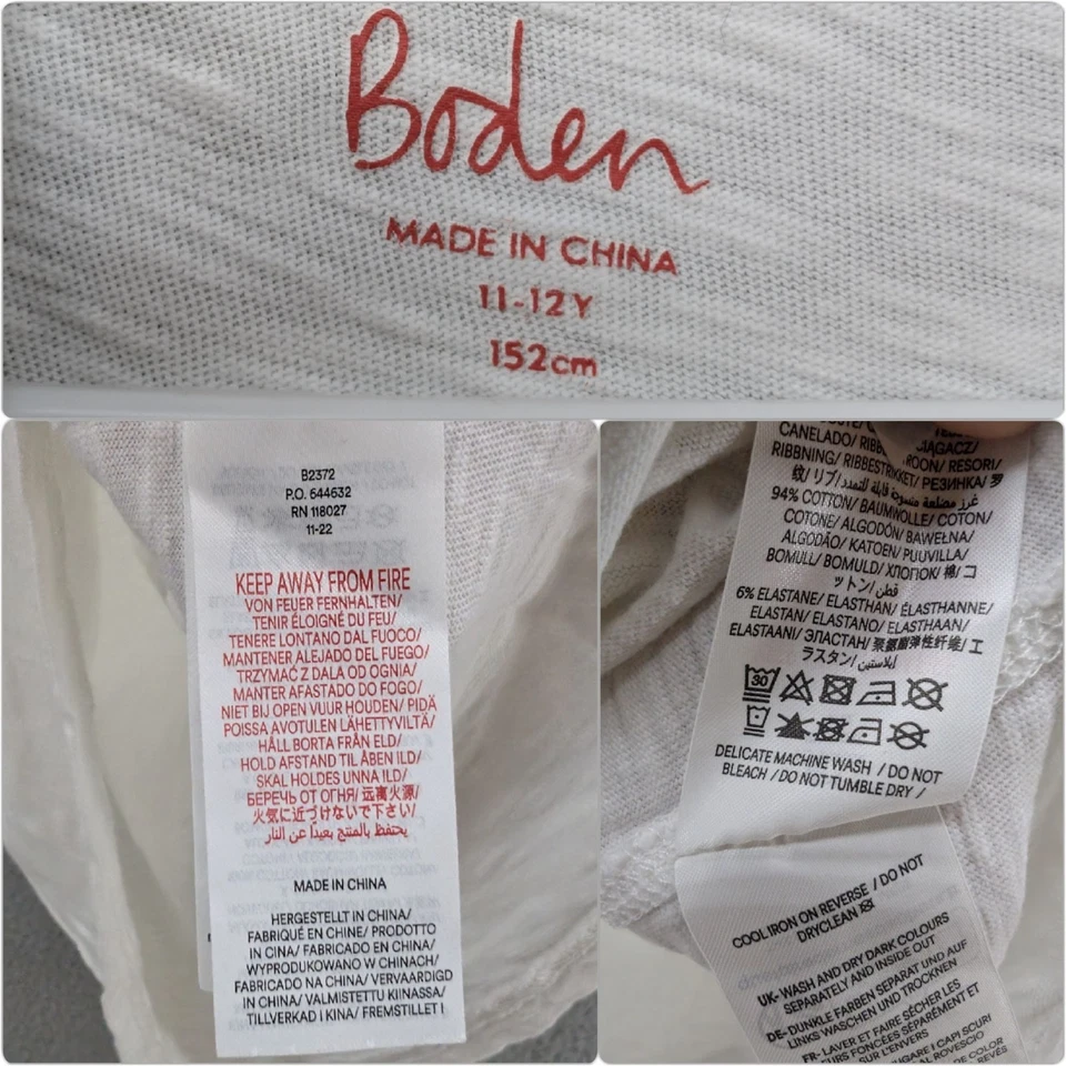 Boden Henley Shirt Girls White Long Sleeve Front Pocket Cotton Stretch Sz 11-12Y - Image 4 of 4