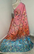 Pink Red Blue Multicolor Printed linen fabric 56” Width Sold By The Yard