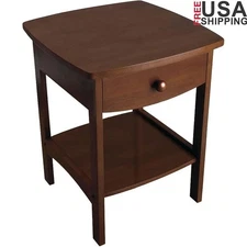 Wood Curved End Table/Night Stand with One Drawer Bedroom 22 x 18 x 18-Inch