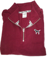 Victoria's Secret Pink Quarter-Zip Pullover Sweatshirt Burgundy Large NEW
