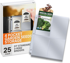 25 Pack 4 Pockets Seed Packet Binder Sleeves Garden Seed Storage Organizer Pages
