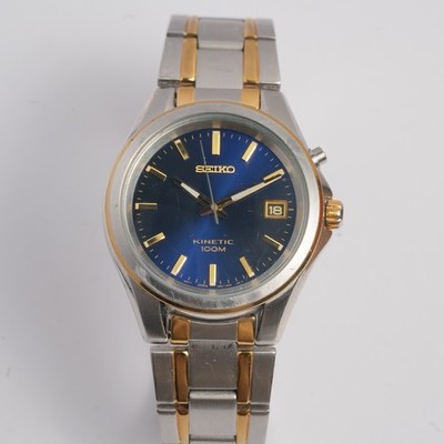 Seiko Kinetic 5M62-0050 Blue Navy Dial Two Tone Men's Watch | eBay