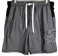 Speedo Swim Trunks Shorts Mens XL Black And Gray Lined Drawstring Pocket UPF 50 