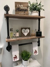 Industrial Pipe Shelf Bathroom Shelves Wall Mounted,19.6in Rustic Wood Shelf ...