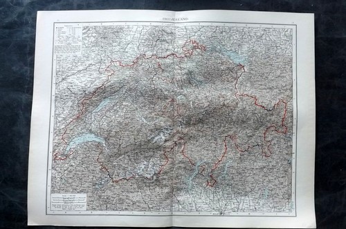 Times Atlas 1895 LG Antique Map. Switzerland