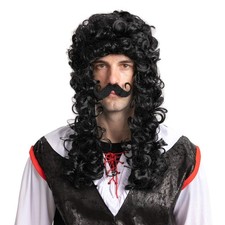 Spooktacular Creations Men's Black Pirate Wig with 1 Mustache Halloween Wig f...