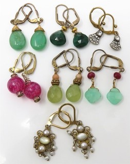 Lotto orecchini pendenti NYJEWEL argento 925 placcato oro pietra multicolore