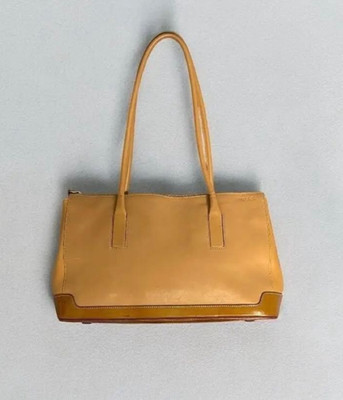 Vintage PRADA Archive 2000s Leather Shoulder Tote Bag Camel Beige