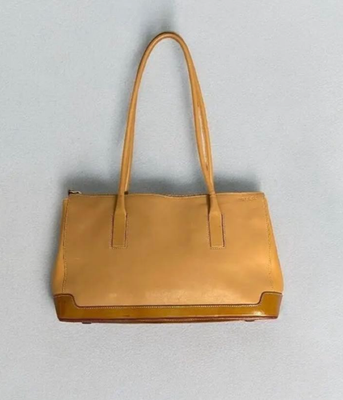Vintage PRADA Archive 2000s Leather Shoulder Tote Bag Camel Beige