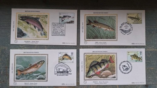 Lot of 4 BENHAM 1983 FDC  first day covers British River Fishes BS1a BS1b BS1c d