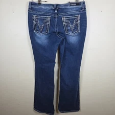 Vigoss Boot Cut Jeans Heritage Fit Thick Stitch Whiskered Medium Wash Size 14