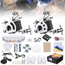 Complete Tattoo Starter Kit 2 Machine Gun 40 Inks Power Supply Needle Grip Tip