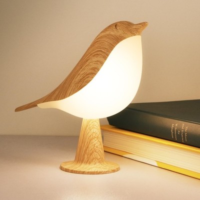 Deogos Small Desk Lamp, Cute Bird Light Cordless Lamp Circular Base, Maple 
