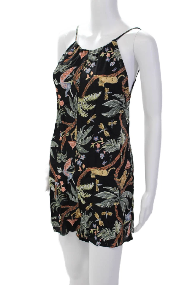 Mameluco Reformation para mujer estampado animal sin mangas negro multicolor talla pequeña Foto 2 de 4