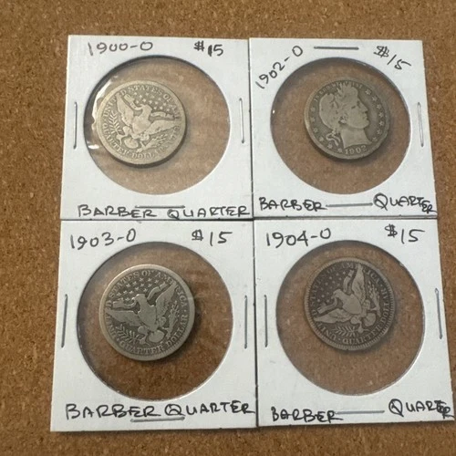 1900, 1902, 1903, 1904 - O Mint Barber Quarters - 90 % Silver