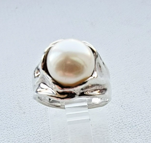 HG ISRAEL DISEÑADOR PLATA DE LEY 925 NATURAL 9,8 mm. ANILLO PERLA TALLA 5.5 Foto 2 de 4