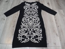 GA2 Nine West Sweater Dress Women's Size Lg Black Tan Body Huggin Con 3/4 Sleeve