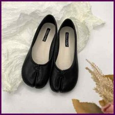 Women Black Tabi Ninja Shoes Woman Microfiber Leather Comfy Flats Split Toe