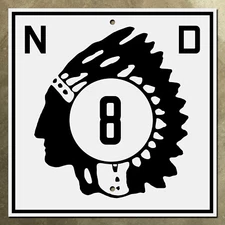 North Dakota route 8 highway marker road sign shield 1931 Native American chief