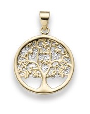 Lebensbaum Anhänger 585 Gold Gelbgold/Weissgold Bicolor 17,5x25mm Goldanhänger