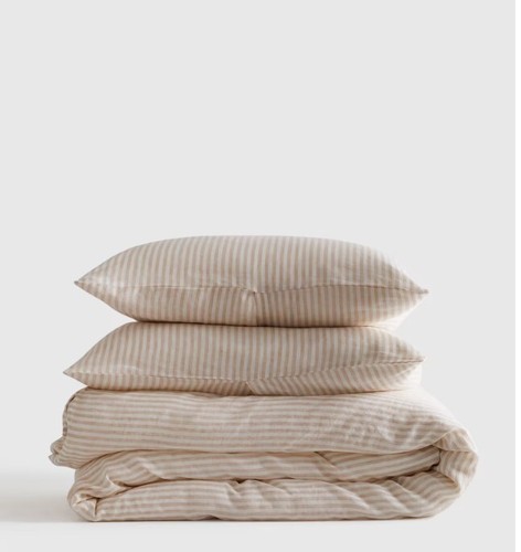 NWOT QUINCE EUROPEAN LINEN FULL QUEEN DUVET COVER SET NATURAL WHITE STRIPE