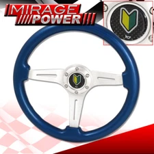 345mm 6 Bolt Hole Blue Trim Steering Wheel Silver Center Streak Wakaba Leaf