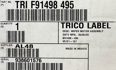 TRI/F91498-495 / TRI F91498 495 Genuine Freightliner Wiper Motor