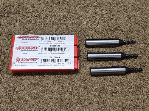 3 Accupro End mill Milling Bit 1/8 3/8 3/8 2-5/16" 4 Flute Tialn Pm SS 55172589