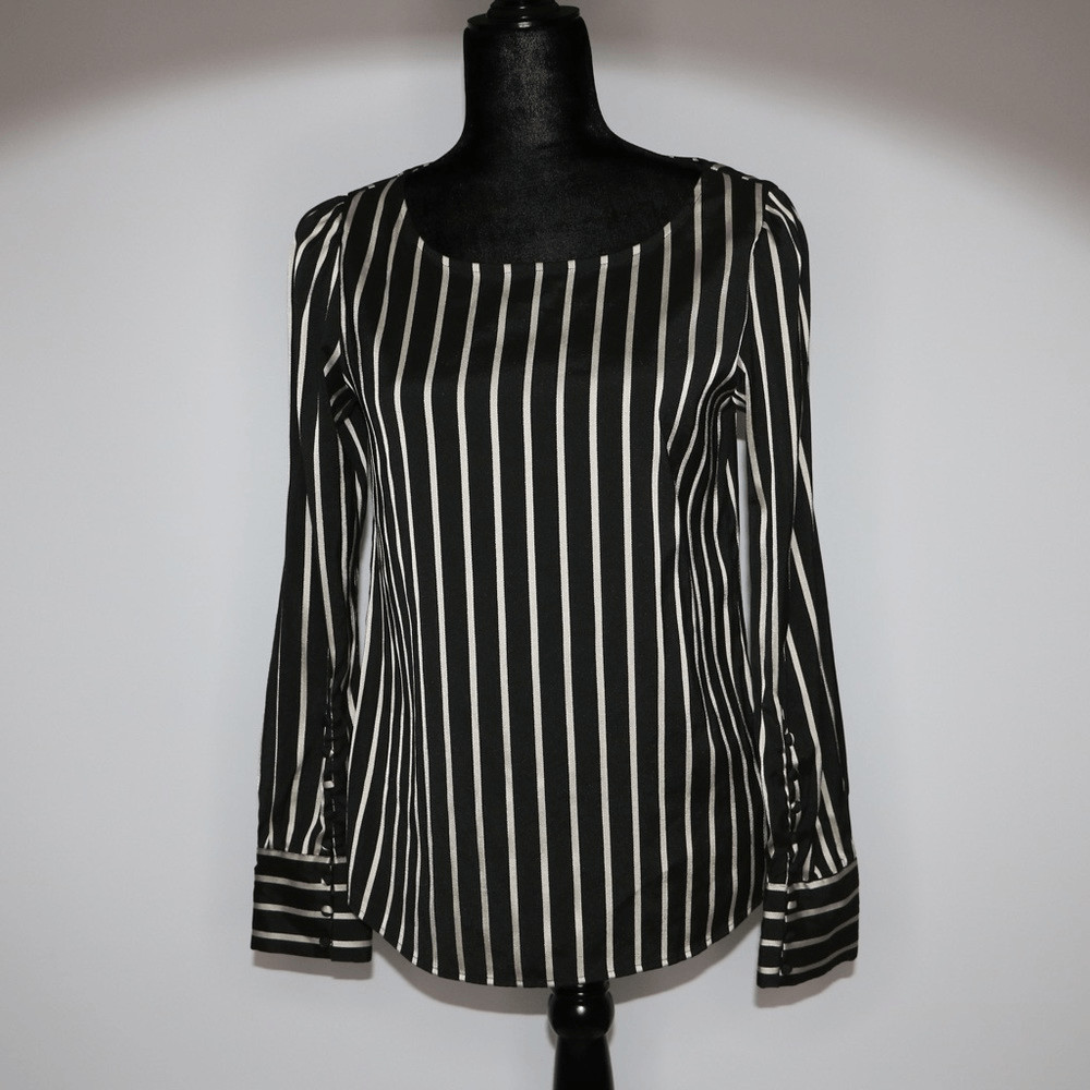 Express Rayon Blend Striped Buttoned Cuff Long Sl… - image 4