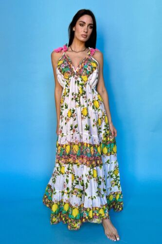 ANTICA SARTORIA 2024 WHITE LEMONS TIE TOP LONG DRESS GORGEOUS BEADS