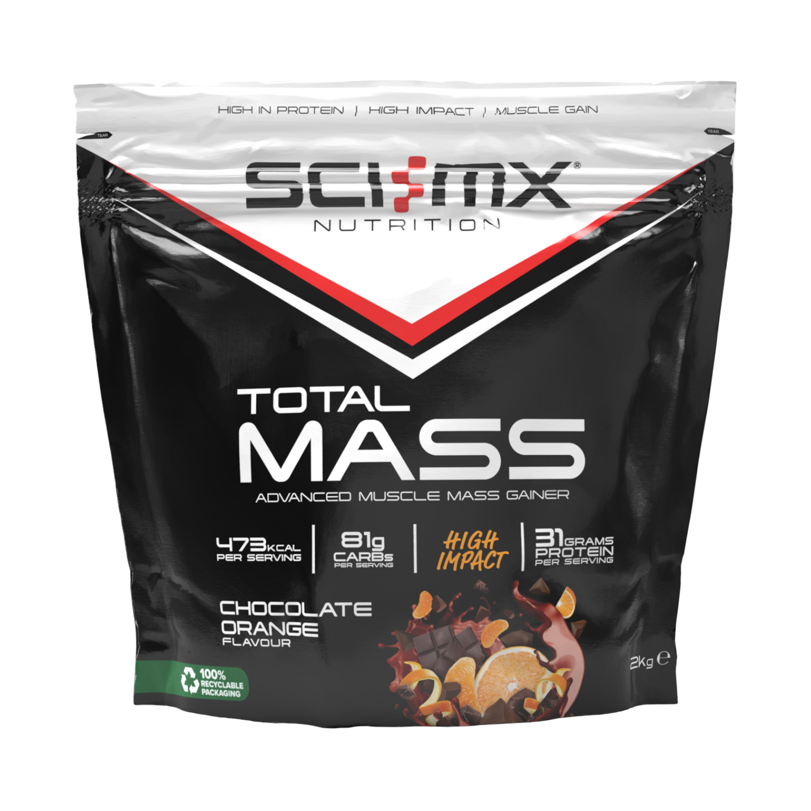 Sci-MX Total Mass Gainer Protein Powder 2kg Weight Gain Shake Chocolate Orange