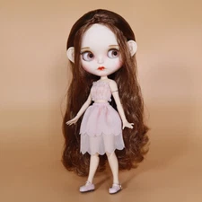 Blythe doll Dudu mouth Make up Big ear Long Brown hair Factory Joint Body 12"