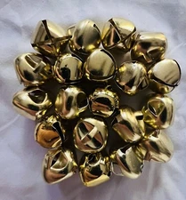 Lot Of 20 Gold Jingle Bells w/ Top Loop Metal Crafts DIY Art Decorations Holiday