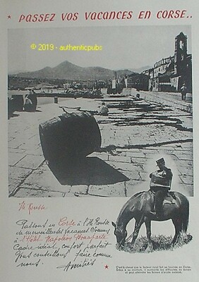1953 CORSICAN HOLIDAY AD ILE ROUSSE PORT LE POSTEUR A CHEVAL AD PUB RARE