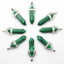 30pcs Malachite Stone Hexagonal Column Pendants Jewelry Making Wholesales
