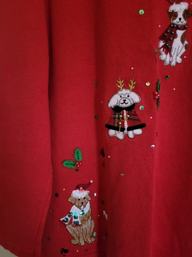 Ladies Quacker Factory Red Christmas Sweater With Christmas Dogs, Embellishments - Picture 4 of 18