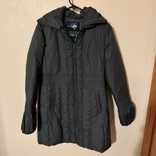 Womens Green With Envy Enlightened Outerwear Coat Jacket M Ruched Collar Zip