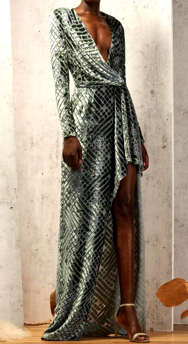 $6790 Mendel Fall 2019 Velvet Diamond Burnout Green Long Wrap