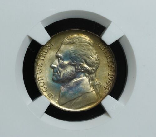 1944 Jefferson Silver War Nickel NGC Graded Coin MS 67 Magnificent Color Toning - Picture 2 of 4