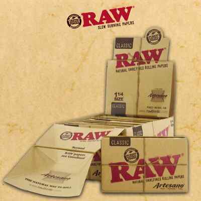 RAW ROLLING PAPERS CLASSIC ARTESANO 1 1/4 SIZE   15 PER BOX   50 LEAVES PER PACK
