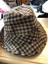 Vintage Strawbridge & Clothier Union Made Mens M. Plaid Alpines Fedora Wool Hat
