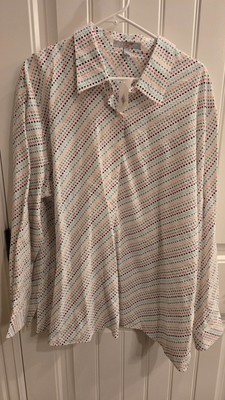 NWT - FOXCROFT 20W Ivory with Colorful Dots  Blouse 100% Cotton Long Sleeve