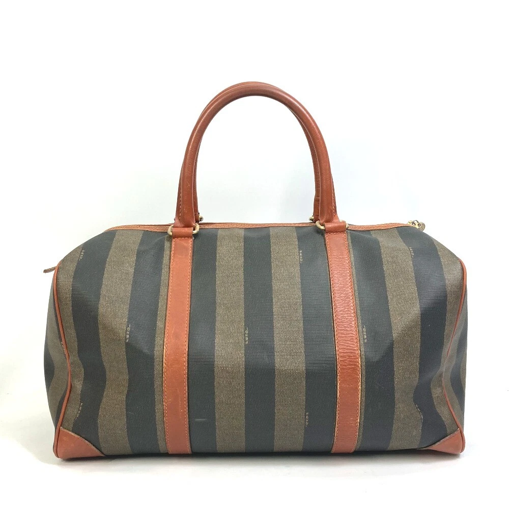FENDI Travel bag Pecan Hand Bag Duffle Bag PVC Leather Brown
