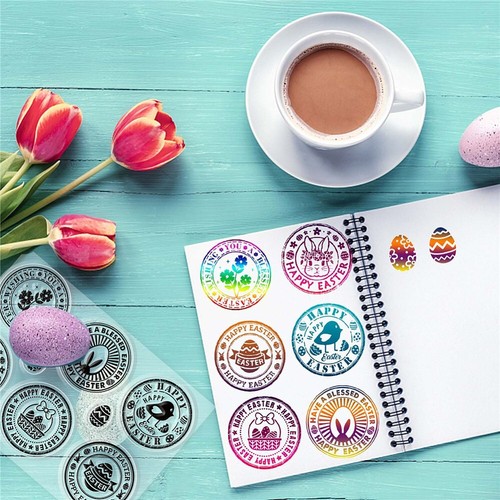 Clear Stamps HAPPY EASTER SENTIMENTS Round Egg Bunny Rubber Stamping Card Making - Picture 7 of 9