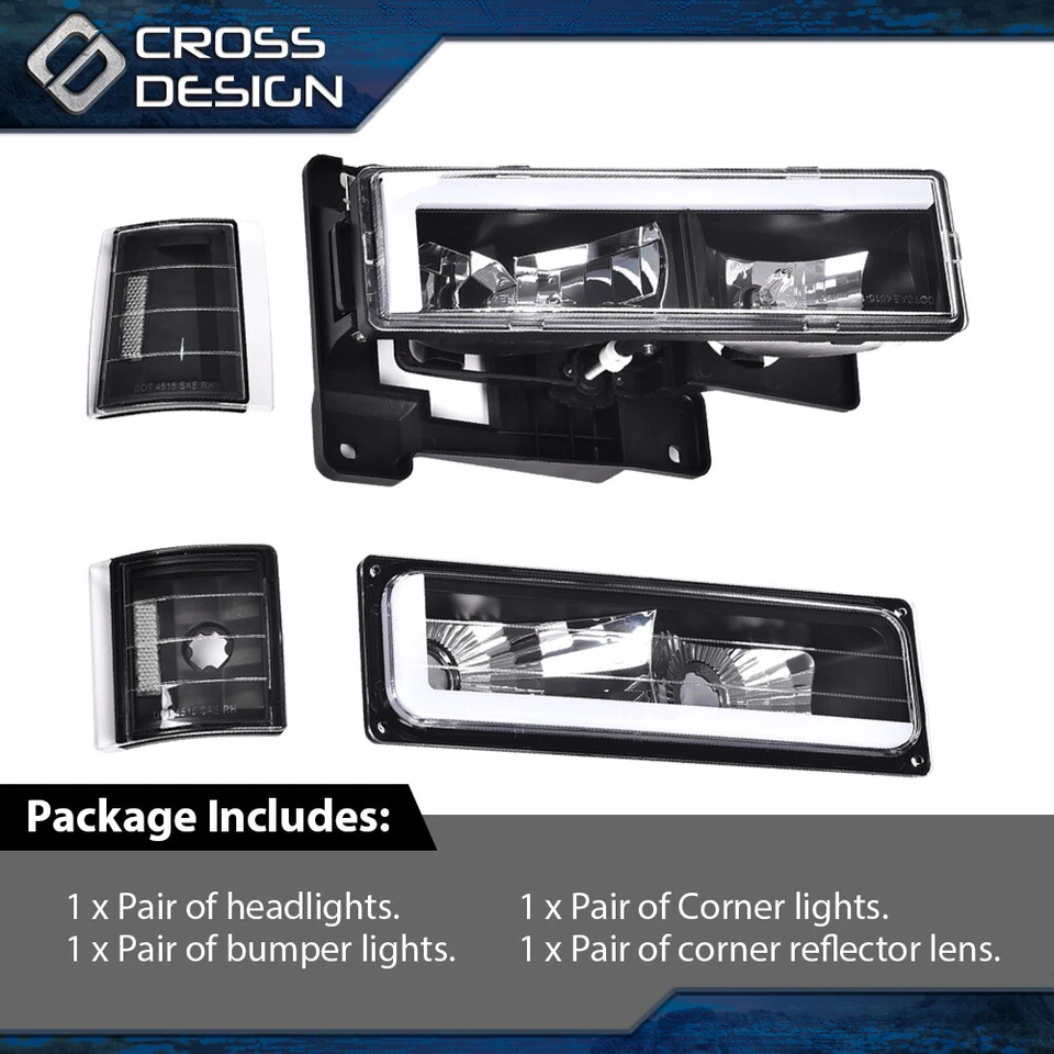 Par de faros LED DRL aptos para 1994-1998 GMC C10 C/K C1500 2500 3500 Foto 4 de 4