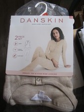 L NEW NWT DANSKIN 2PC SET WARM LAYER WAFFLE KNIT THERMAL UNDERWEAR HENLEY  PANT